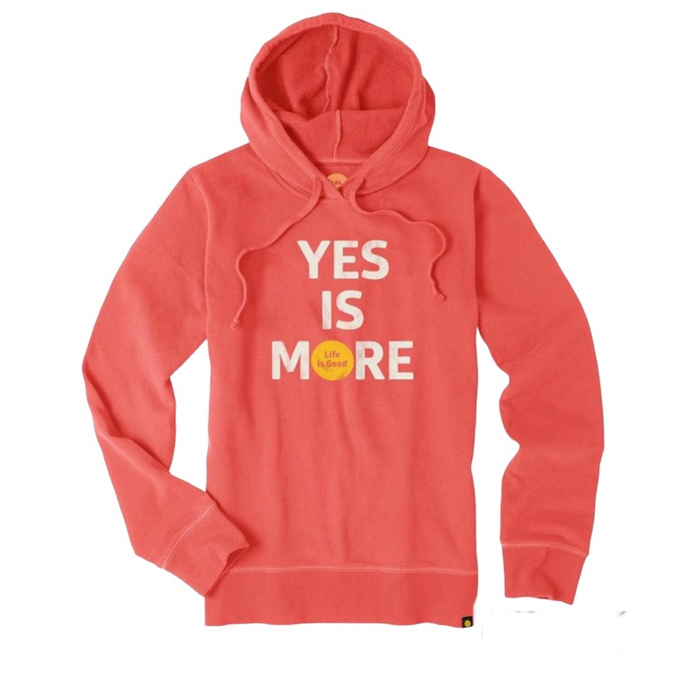 Life is Good Women’s Classic Fit Sweatshirt Hoodie M Yes is More Coral Pink